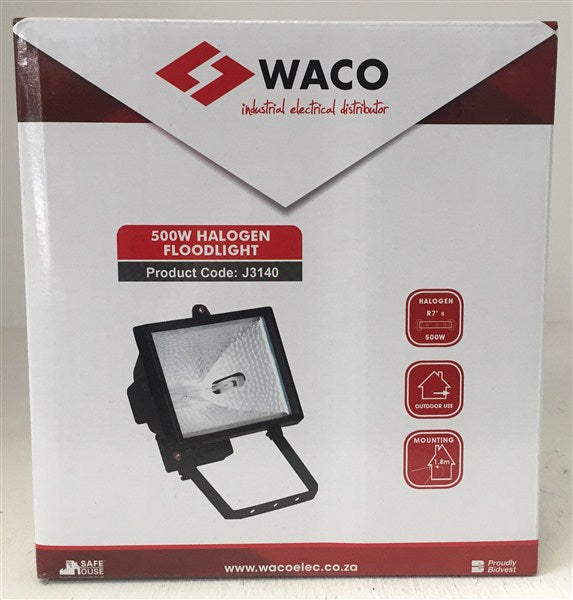 Light Fitting Security Flood Halogen 500W Black Qi