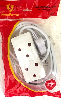Extension Cord White  3Mtx10Amp (2X3 Pin) Ext003