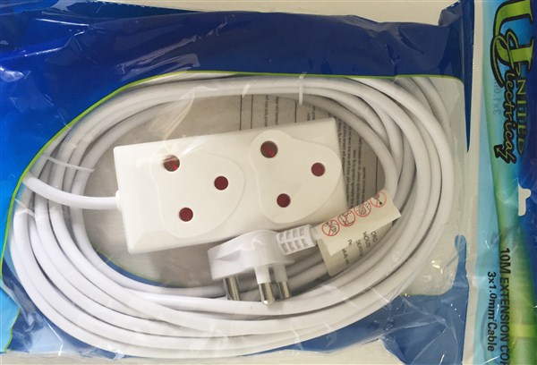 Extension Cord White 10Mtx10Amp (2X3 Pin) Ext010