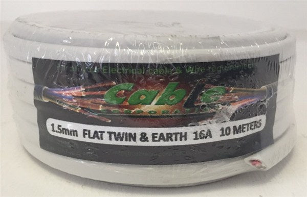 Wire Flat Twin Prepack White 2+E 1.5Mm X 10Met