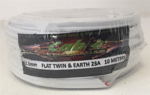 Wire Flat Twin Prepack White 2+E 2.5Mm X 10Met