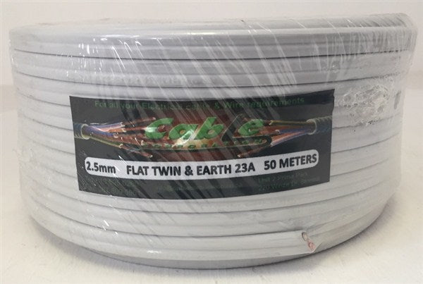 Wire Flat Twin Prepack White 2+E 2.5Mm X 50Met