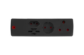 Adaptor 1X16A+1X5A+1Sk+2Usb Black E/Mate