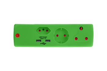 Adaptor 1X16A+1X5A+1Sk+2Usb Green  E/Mat