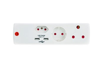 Adaptor 1X16A+1X5A+1Sk+2Usb White E/Mate
