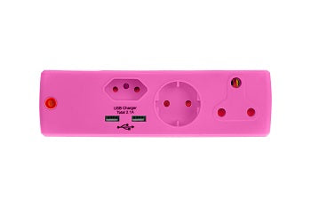 Adaptor 1X16A+1X5A+1Sk+2Usb Pink E/Mate