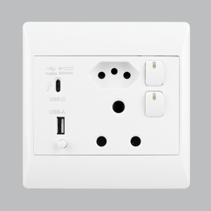 Brightstar EPL335 WHITE 16 Amp Plug with RSA Socket, USB-C and USB-A Charging Ports, 4x4