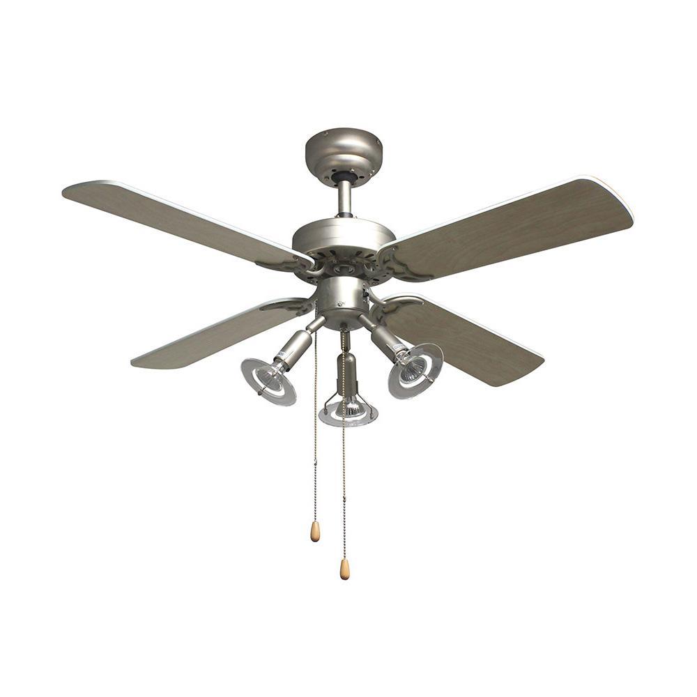 42" 4 Blade Premier Ceiling Fan With Light - Natural Wood / Satin Chrome