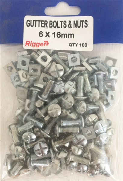 Bolt Gutter & Nuts - 6Mm*16Mm - Blist Of 100