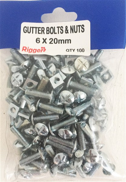 Bolt Gutter & Nuts - 6Mm*20Mm - Blist Of 100