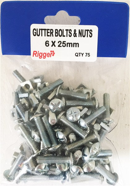 Bolt Gutter & Nuts - 6Mm*25Mm - Blist Of 75