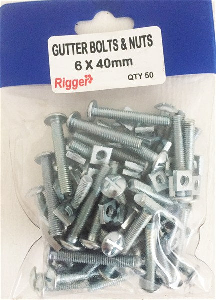Bolt Gutter & Nuts - 6Mm*40Mm - Blist Of 50