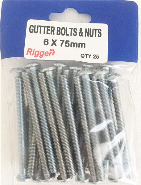 Bolt Gutter & Nuts - 6Mm*75Mm - Blist Of 25