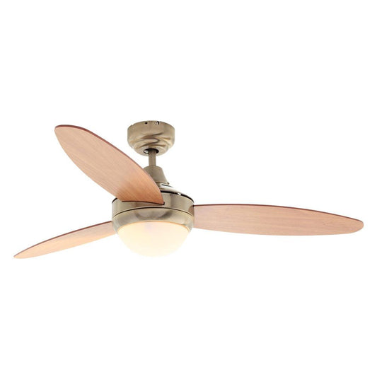 48" 3 Blade Swirl Ceiling Fan With Light - Natural Wood / Antique Brass