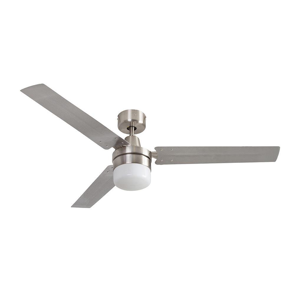 54" 3 Blade Industrial Ceiling Fan With Light Kit - Stainless Steel