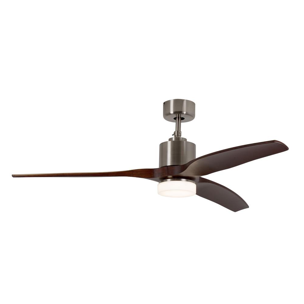 52" 3 Blade Ceiling Fan With Led Light - Dark Wood / Satin Chrome