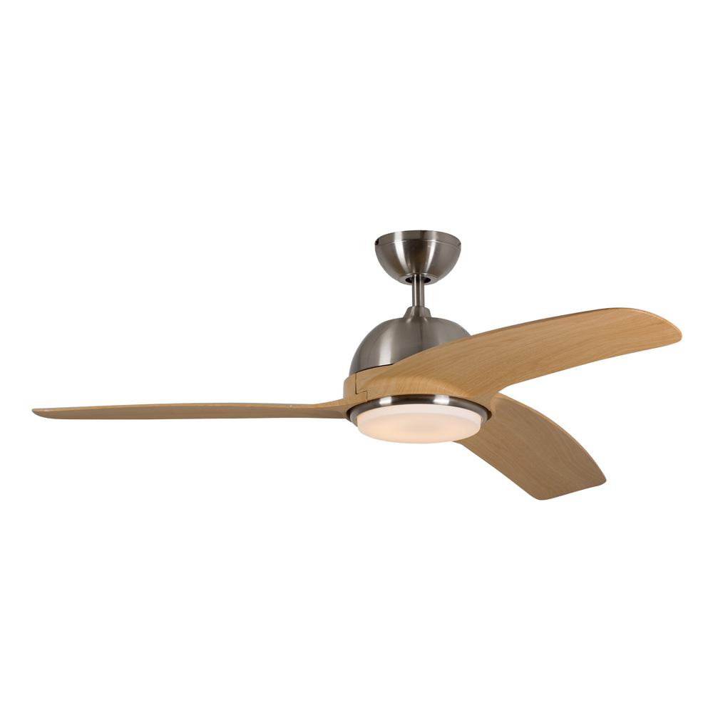 52" 3 Blade Ceiling Fan With Led Light - Light Wood / Satin Chrome