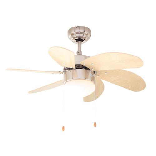 30" 6 Blade Turbo Swirl Ceiling Fan With Light - Natural Wood / Satin Chrome