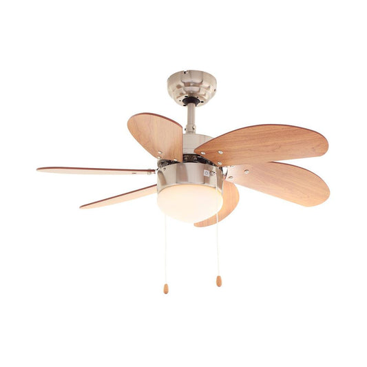 30" 6 Blade Turbo Swirl Ceiling Fan With Light - Cherry Wood / Satin Chrome