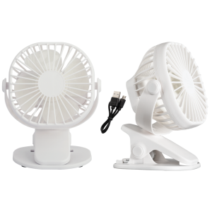 Brightstar Portable Rechargeable 3-Speed White Clip-On/Table Fan with USB Cable