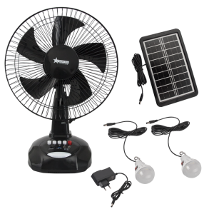 Brightstar FAN024 Black 12" Rechargeable Oscillating Table Fan with LED Light and Solar Panel