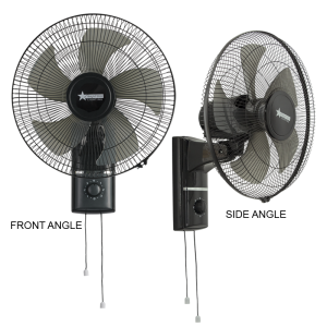 Brightstar FAN025 Black 16" Wall Fan with Pull Switches and 3 Speed Settings