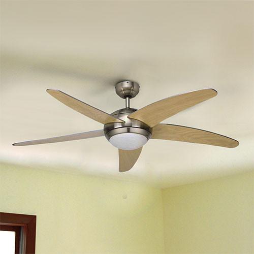 52" 5 Blade Ceiling Fan With Light And Remote - Satin Chrome