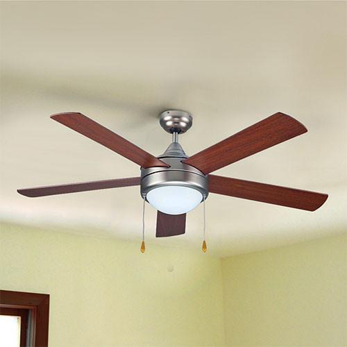 52" 5 Blade Ceiling Fan With Lights - Teak Wood / Matt Nickel