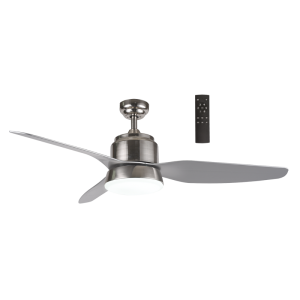 Brightstar FCF041 Satin Chrome Steel and Glass Ceiling Fan with DC Motor and Remote Control
