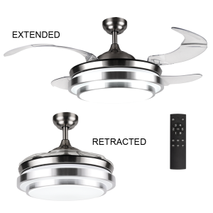 Brightstar FCF043 Satin Chrome 42" Ceiling Fan with Retractable Blades and LED Light