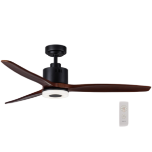 Brightstar FCF044 52" Black Wood Ceiling Fan with Reversible DC Motor, 3 Blades, and LED Light