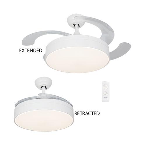 42" 4 Retractable Blade Ceiling Fan With Led Light And Remote - White