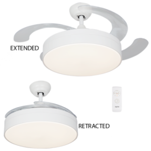 Brightstar FCF055 White Ceiling Fan with Retractable ABS Blades and CCT LED Light