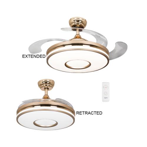 42" 4 Retractable Blade Ceiling Fan With Led Light And Remote - Brass