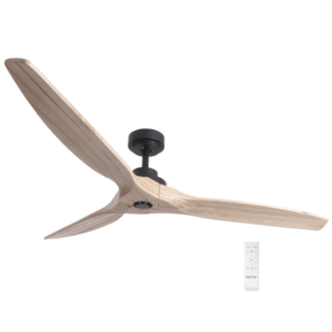 Brightstar FCF074 Black 60" Metal Ceiling Fan with Natural Solid Wood Blades and Remote Control