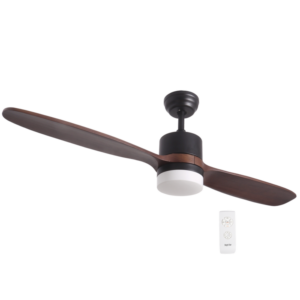 Brightstar FCF078 Matt Black Ceiling Fan with Solid Walnut Wood Blades and Integrated LED Light