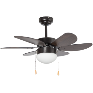 Brightstar FCF084 Black Metal Ceiling Fan with Opal Glass and Dark Wood Blades