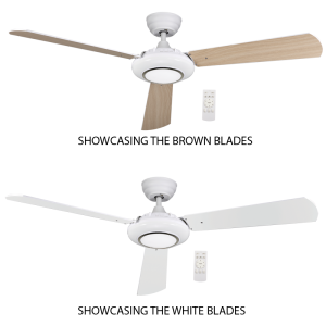 Brightstar FCF085 White 50" Ceiling Fan with Reversible Blades and 6500K LED Light