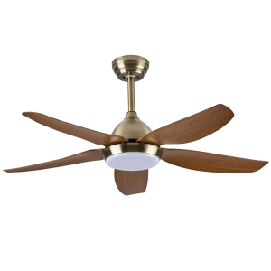 Brightstar FCF097 Antique Brass Ceiling Fan with Wood Finish Blades, Remote Control, and 3 CCT LED Light