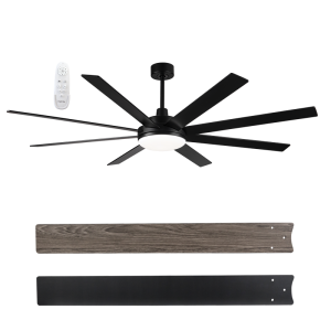 Brightstar FCF102 Matt Black 72" Ceiling Fan with Reversible Dark Wood Blades and Dimmable 3 CCT LED Light