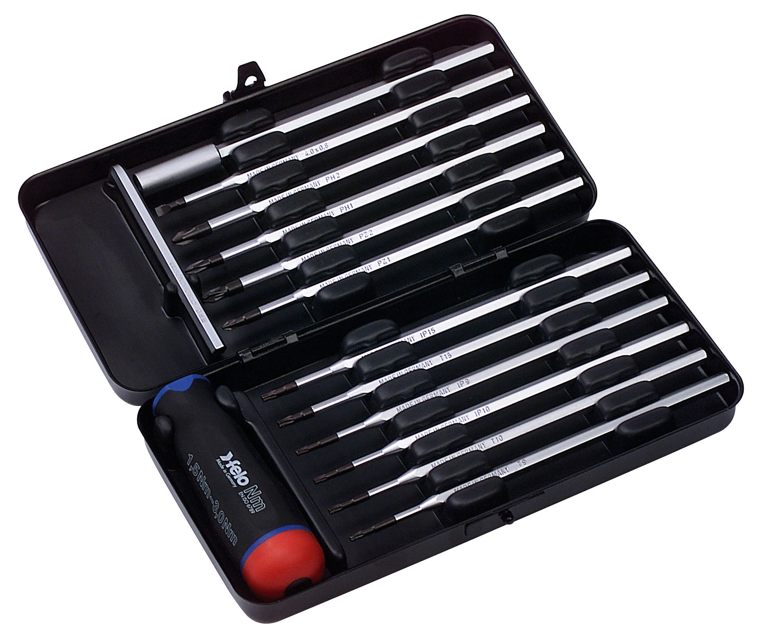 Felo 100 Tor. S/Driver Set 14Pcs 1.5-3.0Nm Blue Metal Box