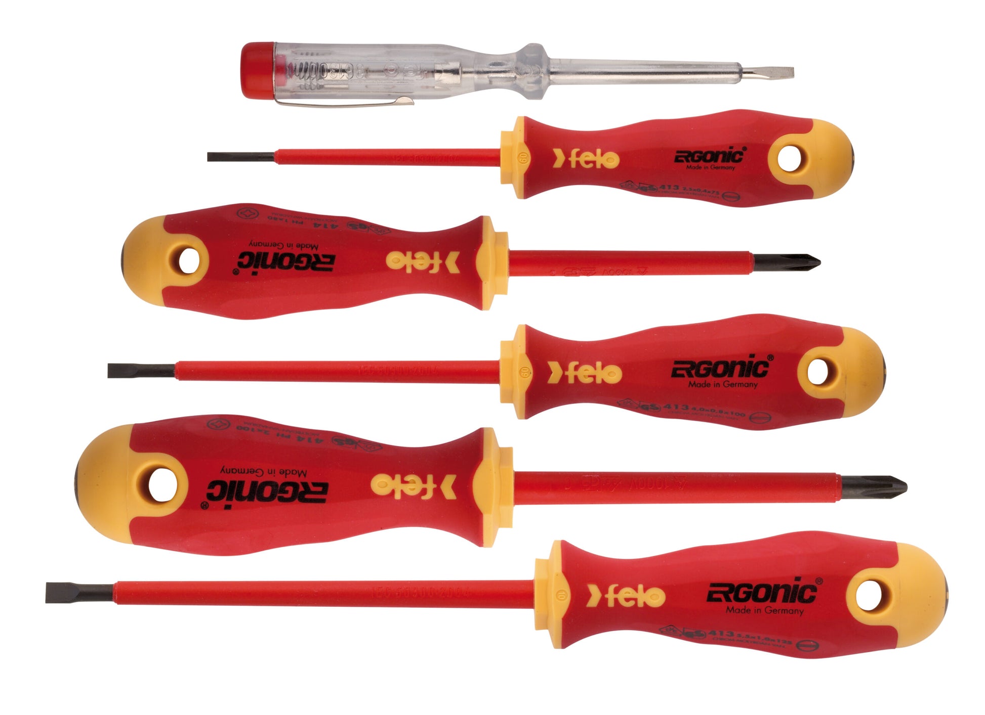 Felo 413 S/Driver Set 6Pc Ergonic Insulated Vde Sl/Ph/Mains Tester
