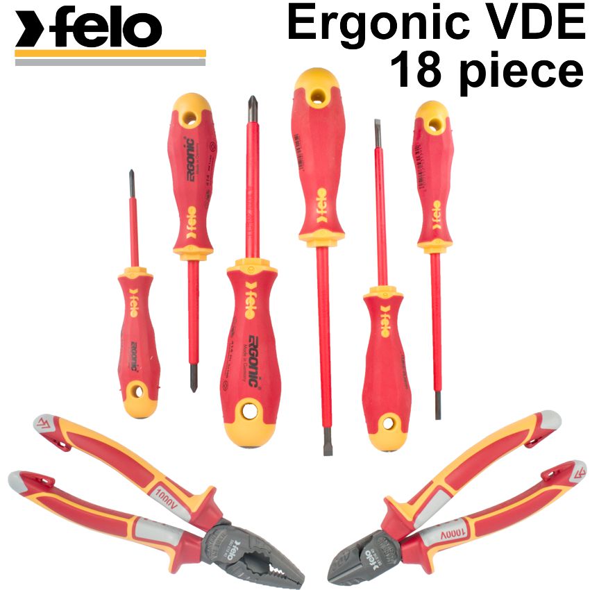 Felo 413 S/Driver Set 8Pc Ergonic Insulated Vde Sl/Ph/Plier/Cutter