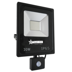 Brightstar FL033 Black 30W LED Flood Light with PIR Sensor (6000K, 2400 Lumen, IP65)