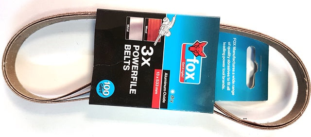 Abrasive Fox P/File Belt 13X533Mm Fine 3Pc