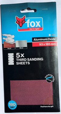 Abrasive Fox Sanding 93X185Mm 120G Velcro 5Pc