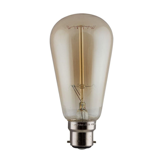 Amber Carbon Filament Pear Bulb B22 40W Warm White