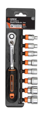 Socket Set Groz Hex 3/8" Dr 9Pc 6Mm-19Mm