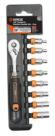 Socket Set Groz Hex 1/4" Dr 9Pc 4Mm-10Mmr
