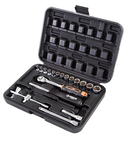 Socket Set Groz Hex 1/4" Dr 19Pc 4Mm-14Mm